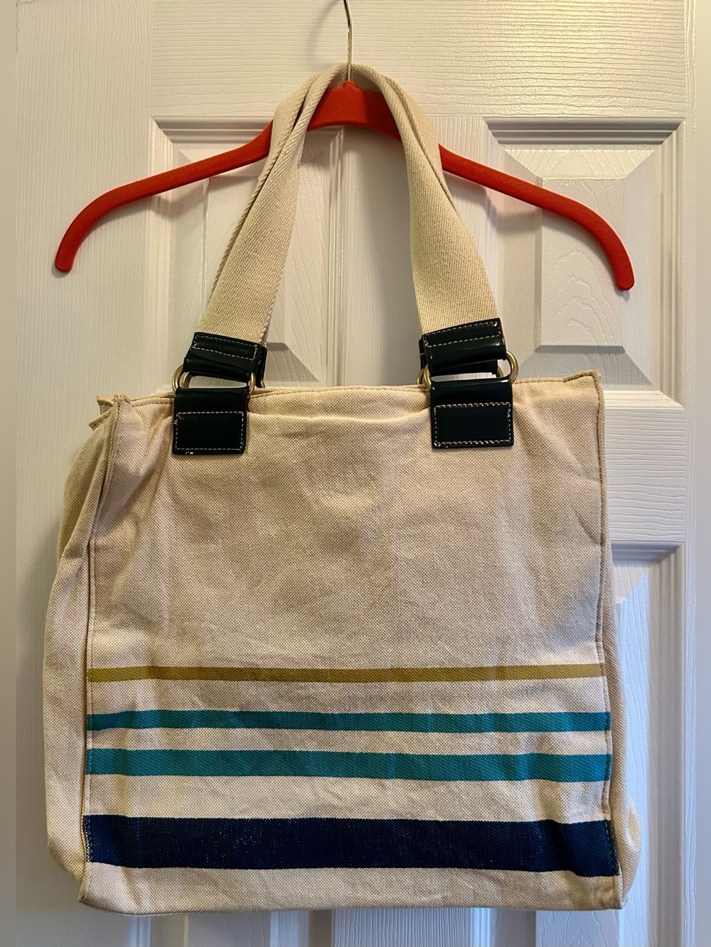 Jason Wu For Target Large Ivory Gold & Blue Striped Canvas Tote Handbag